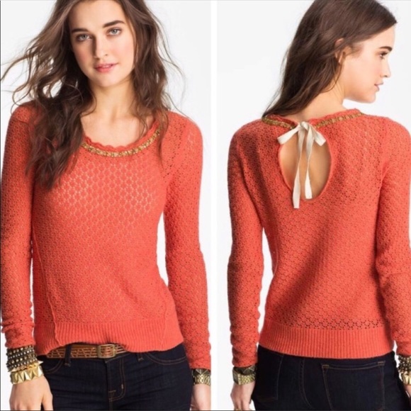Free People Sweaters - Free People Back Tie Sweater Size S Orange